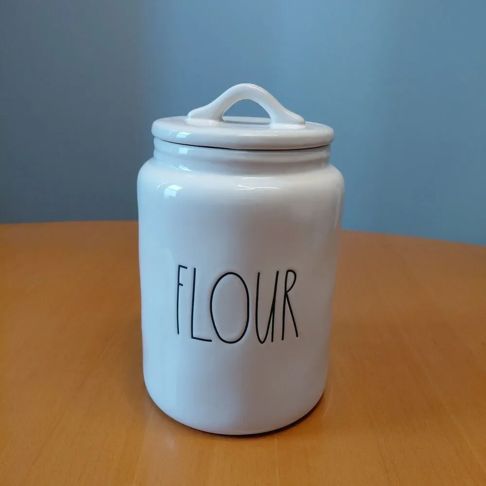 EUC Rae Dunn FLOUR Canister 202 Magenta White Ceramic Farmhouse Kitchen Storage